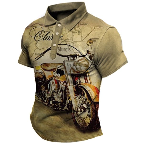 Vintage Polo Shirt For Men Motorcycle Print Summer Men‘s t
