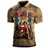Vintage Polo Shirt For Men Motorcycle Print Summer Men‘s t