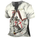 Vintage Cotton T-shirt For Men 3d Print Knight Henley Shirt
