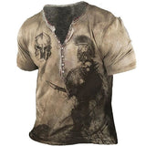 Vintage Cotton T-shirt For Men 3d Print Knight Henley Shirt